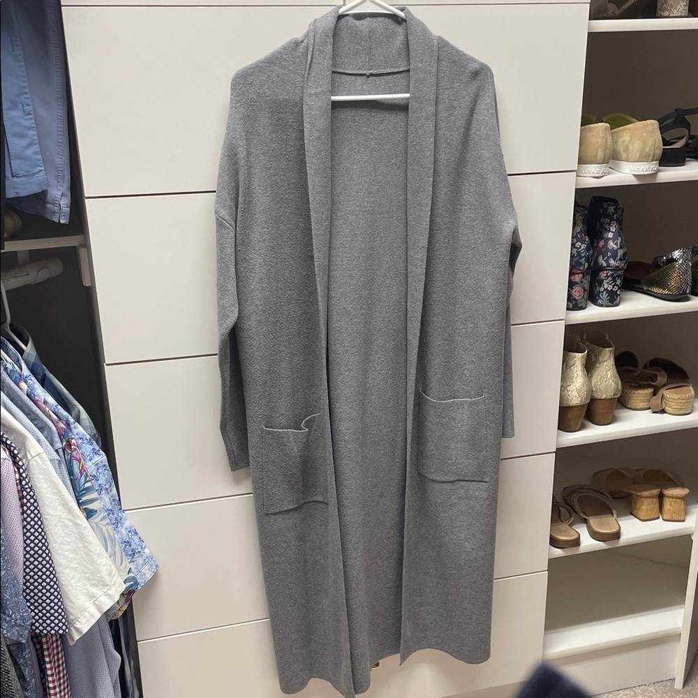 Gray Long Open Cardigan